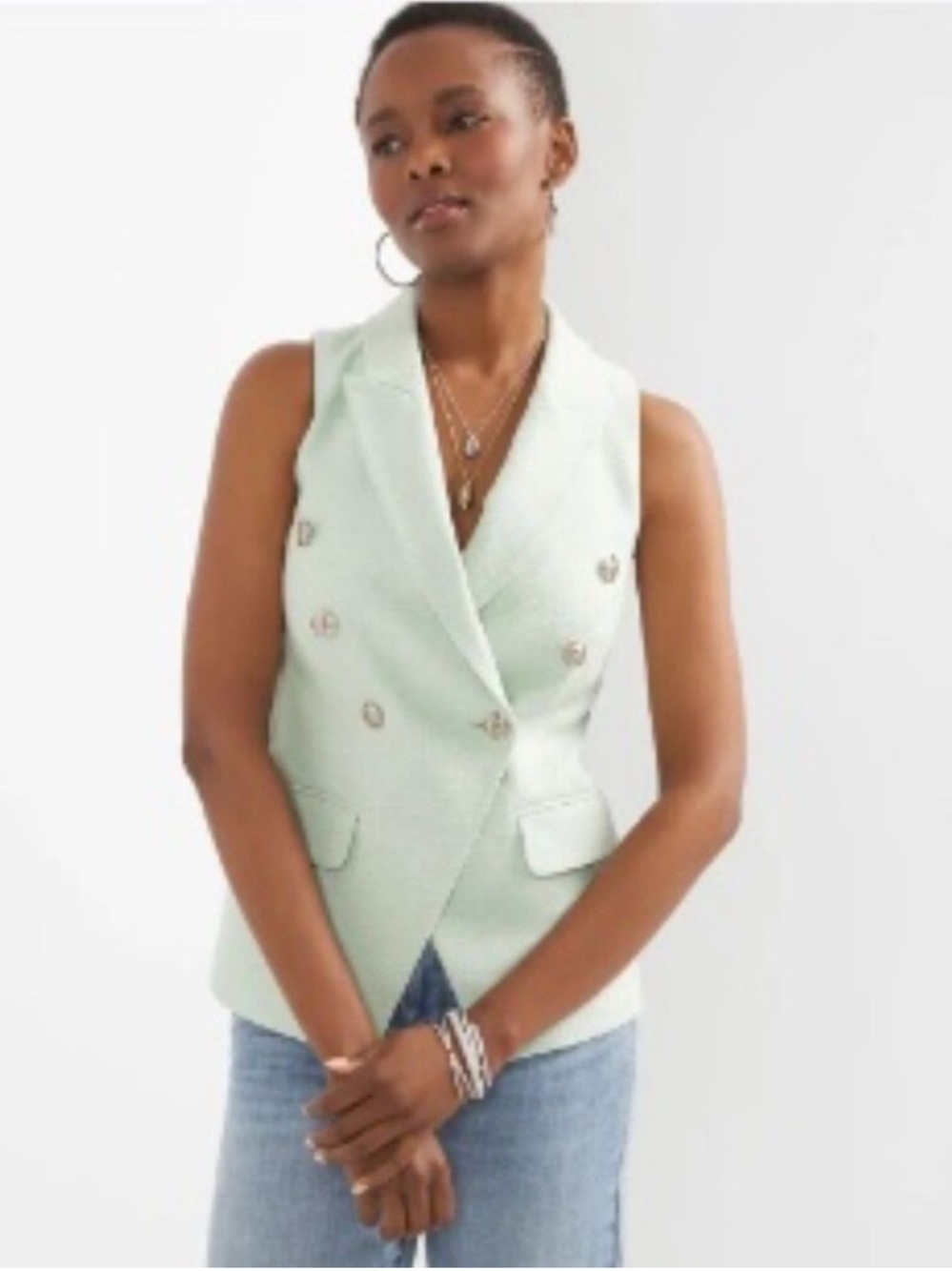 White House Black Market Double-Breasted Sleeveless Blazer Vest Mint Green, 8P